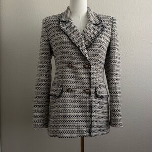 Zara Houndstooth Double-Breasted Blazer Gold/Navy Buttons Real Pockets Academia